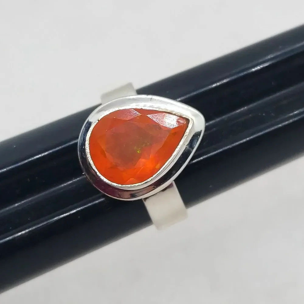 ring Sterling Silver 925 enhanced orange opal size‎ 6.5